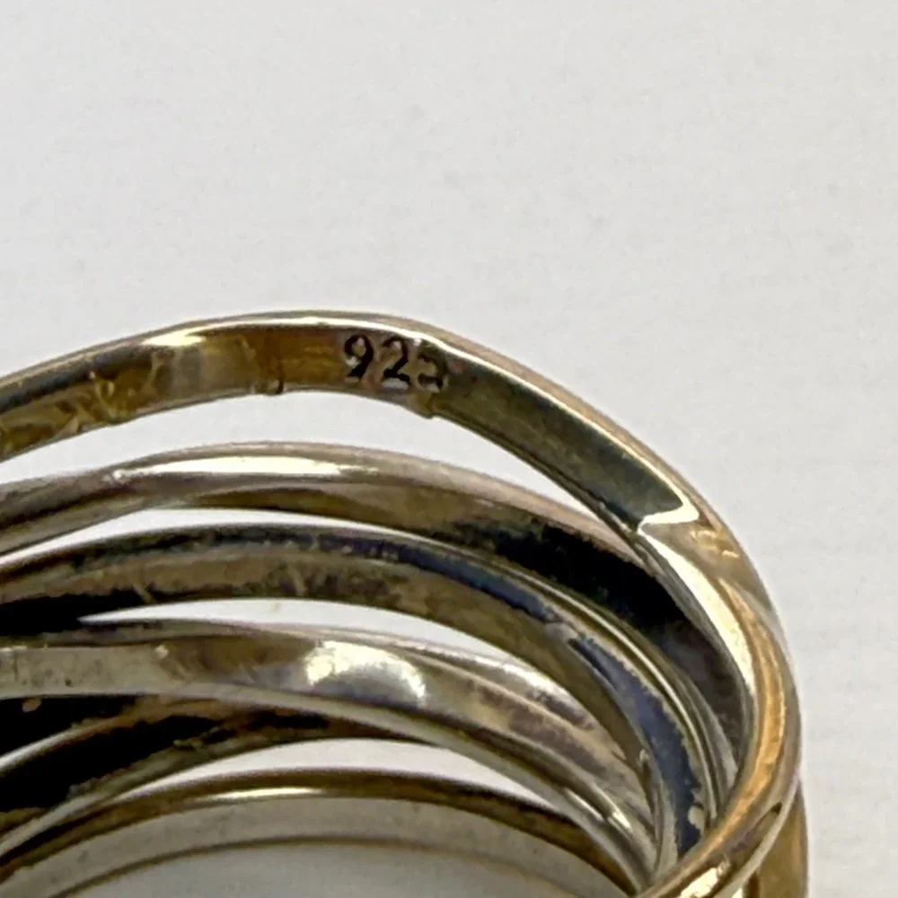 Sterling Silver Multi Band Rolling Ring Hammered Interlocking Stacked Size 6.5